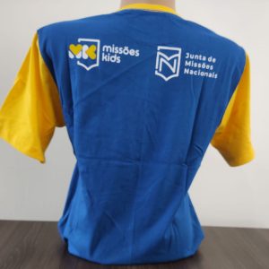 Camisa infantil Missões Kids – Azul com detalhes em amarelo