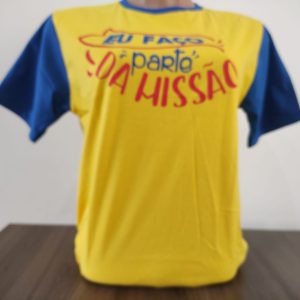 Camisa infantil Missões Kids – Amarela com detalhes em azul